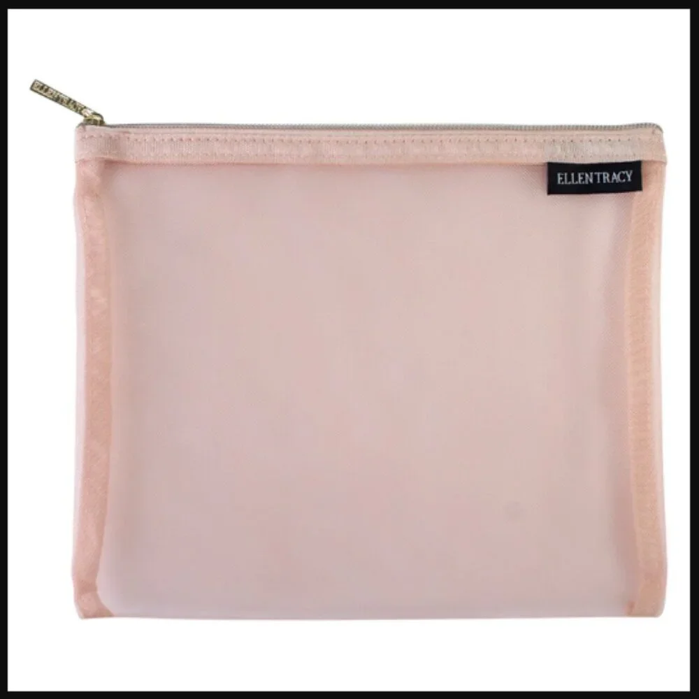 ❣️2/$36 NWT Ellen Tracy 3 Piece Mesh Pouch Set Travel Storage Pink Stripes $35